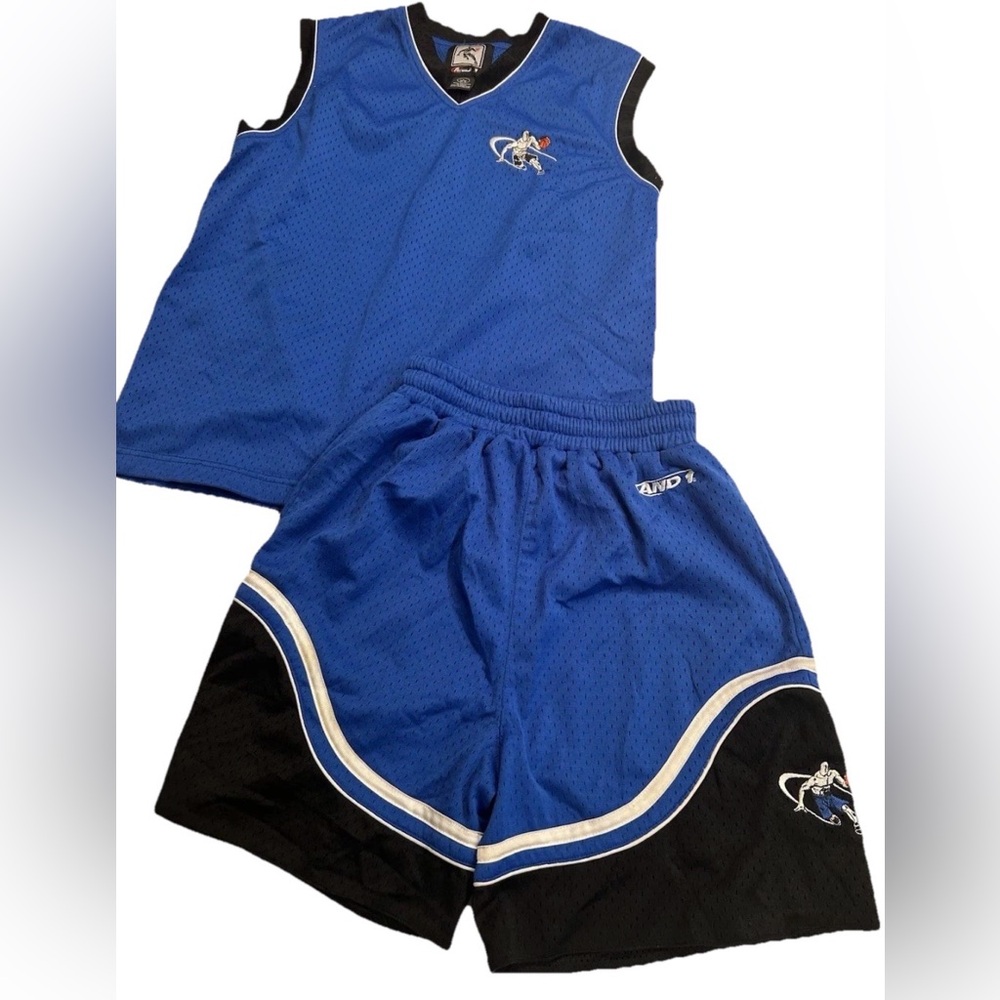 Vintage Y2K And1 Basketball Jersey And Shorts Mesh Youth L Blue Black